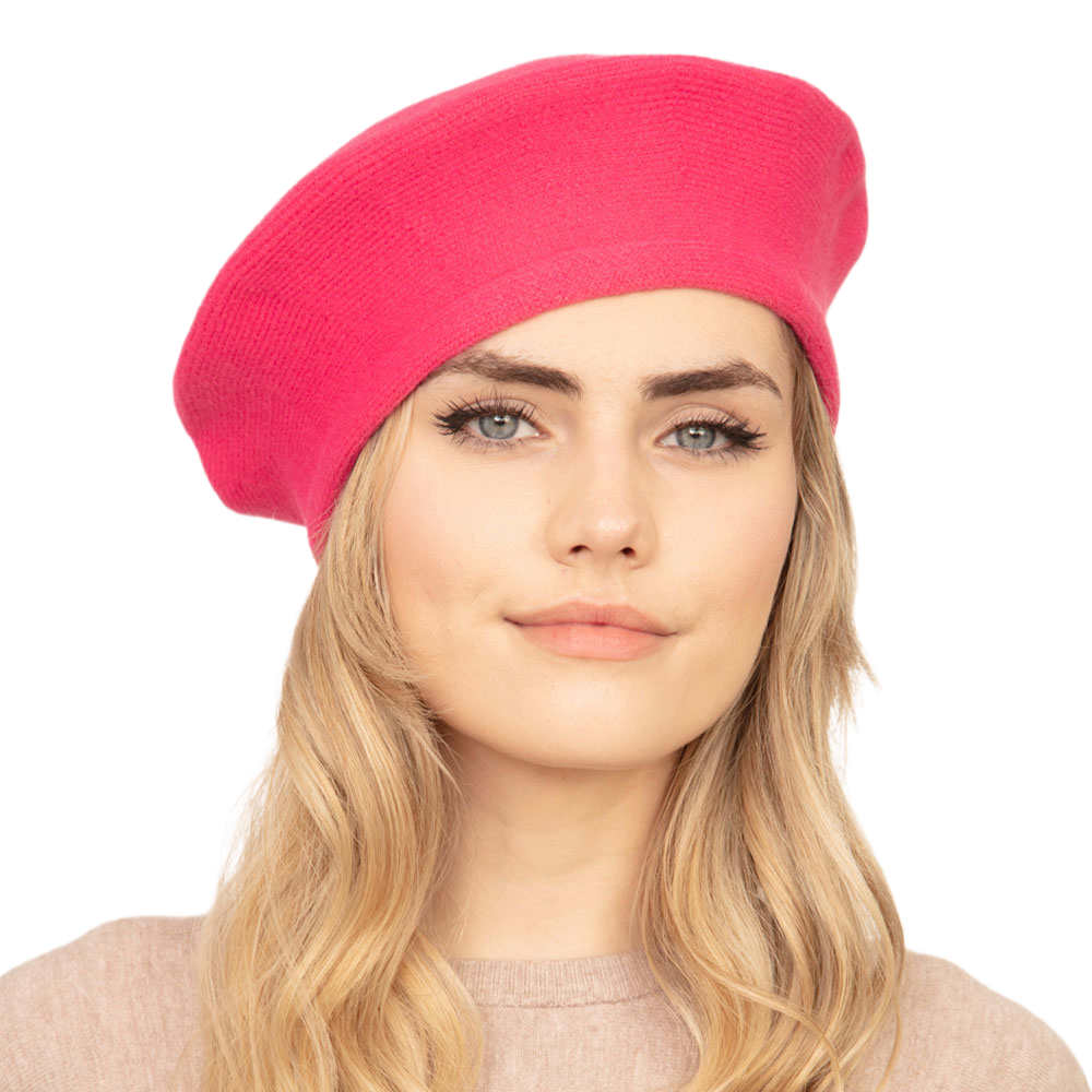 Trendy Fashionable Winter Stretchy Solid Beret Hat from Madeline Love