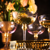Colored Coupe Art Deco Glasses, Gold | Set of 4 | 8 oz Classic Cocktail Glassware for Champagne, Martini, Manhattan, Sidecar, Crystal Speakeasy Style Goblets Stems (Pink) from The Wine Savant