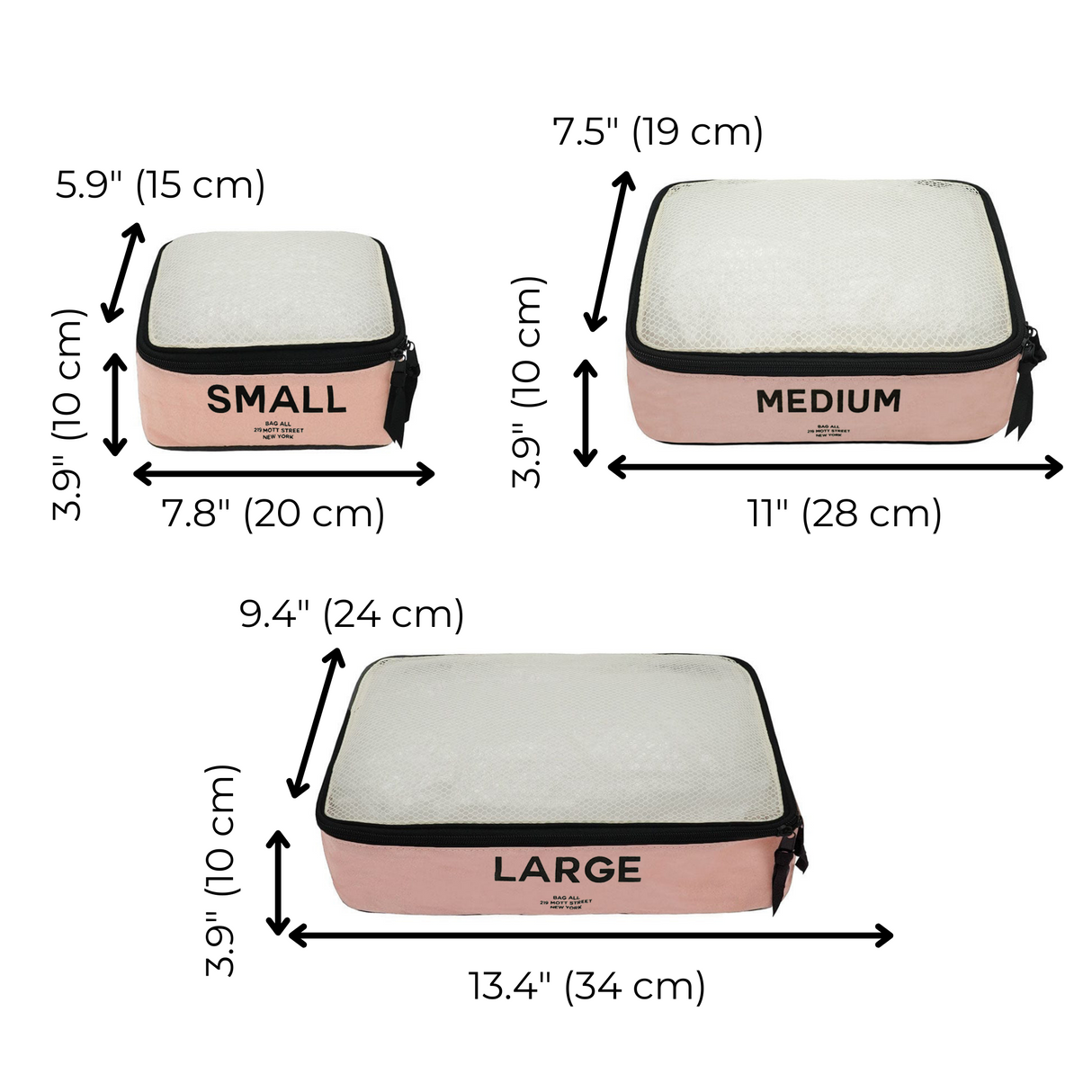 Cotton Packing Cubes, Print, 3-pack Pink/Blush From Bag-all