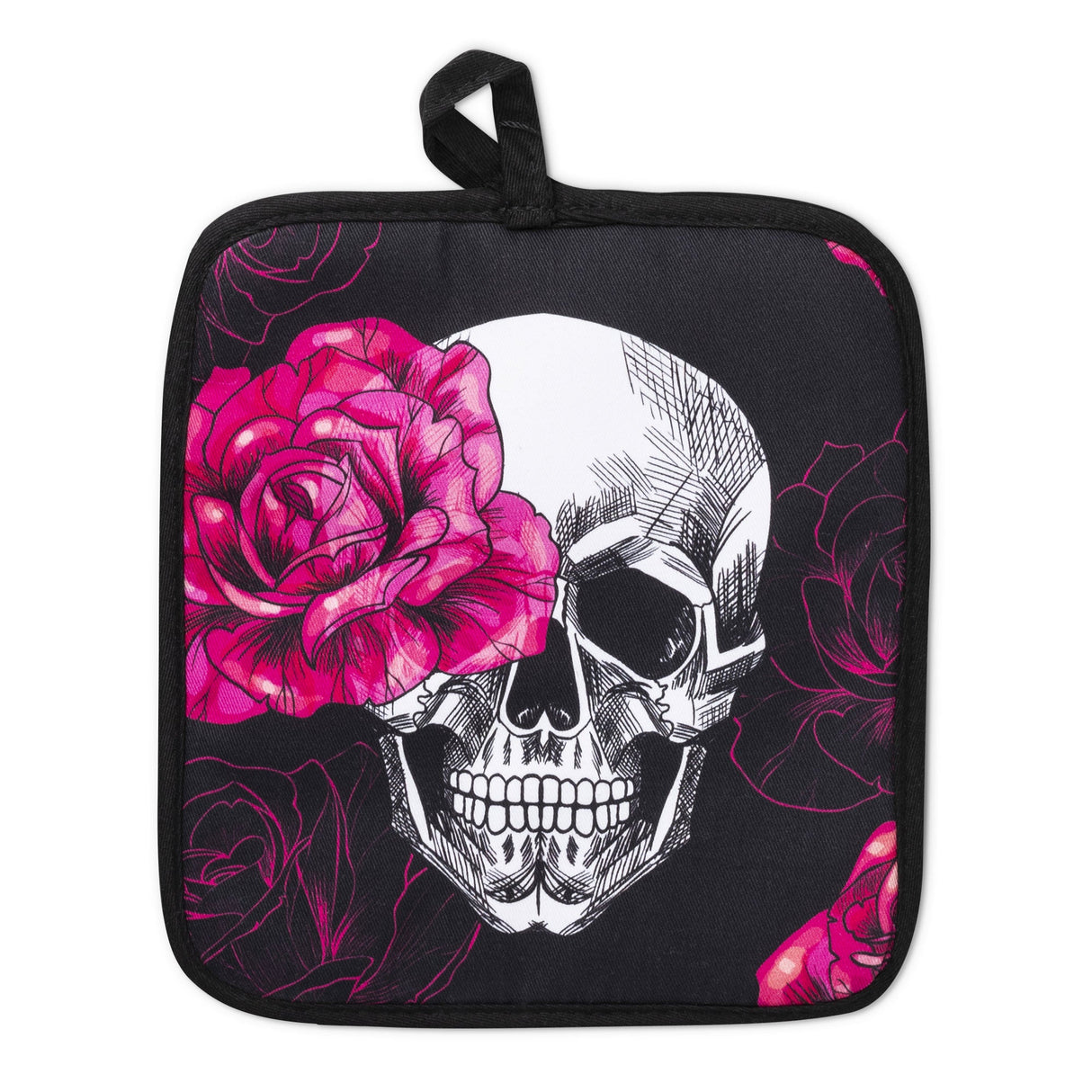 Pink Skull Rose Oven Mitts And Potholder Set From Zapps Clothing