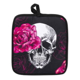 Pink Skull Rose Oven Mitts And Potholder Set From Zapps Clothing