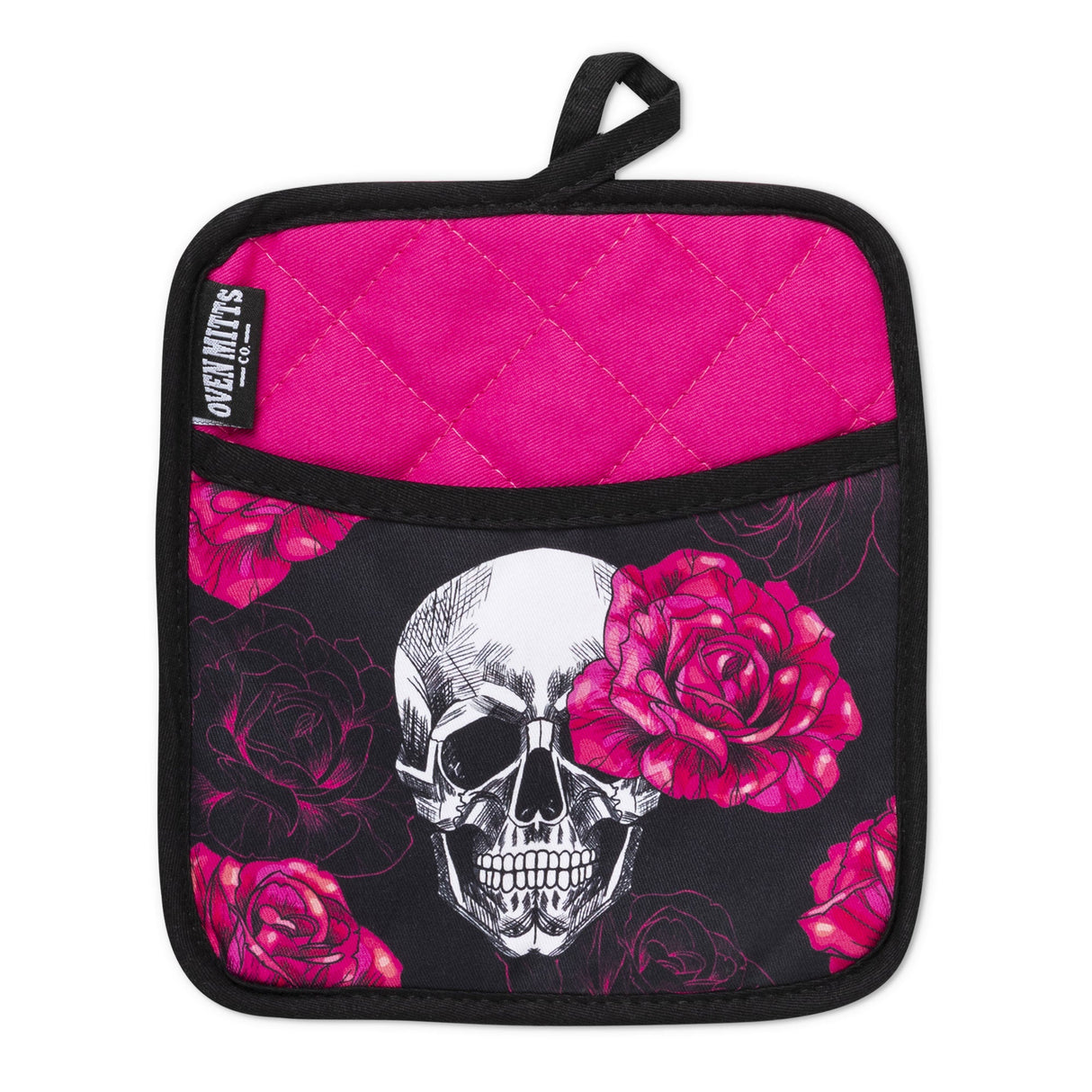 Pink Skull Rose Oven Mitts And Potholder Set From Zapps Clothing