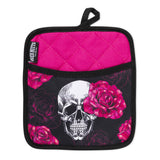 Pink Skull Rose Oven Mitts And Potholder Set From Zapps Clothing