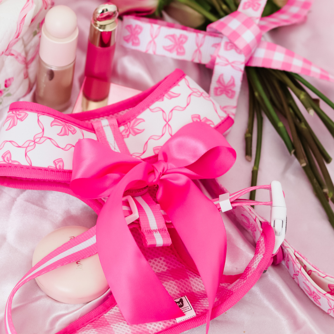 Frenchie Duo Reversible Harness - Pink Bows from Frenchie Bulldog