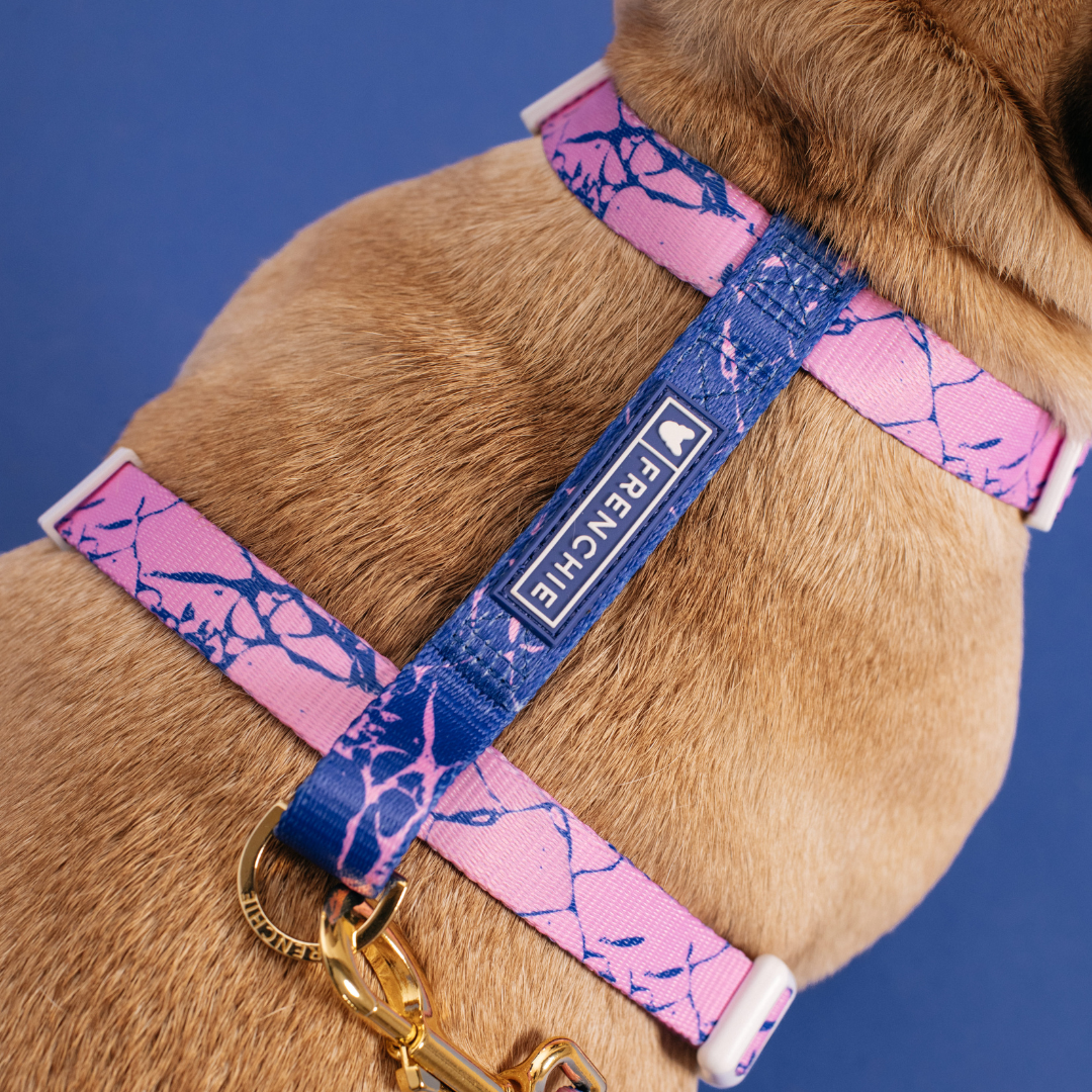 Frenchie Strap Harness - Pink Marble from Frenchie Bulldog