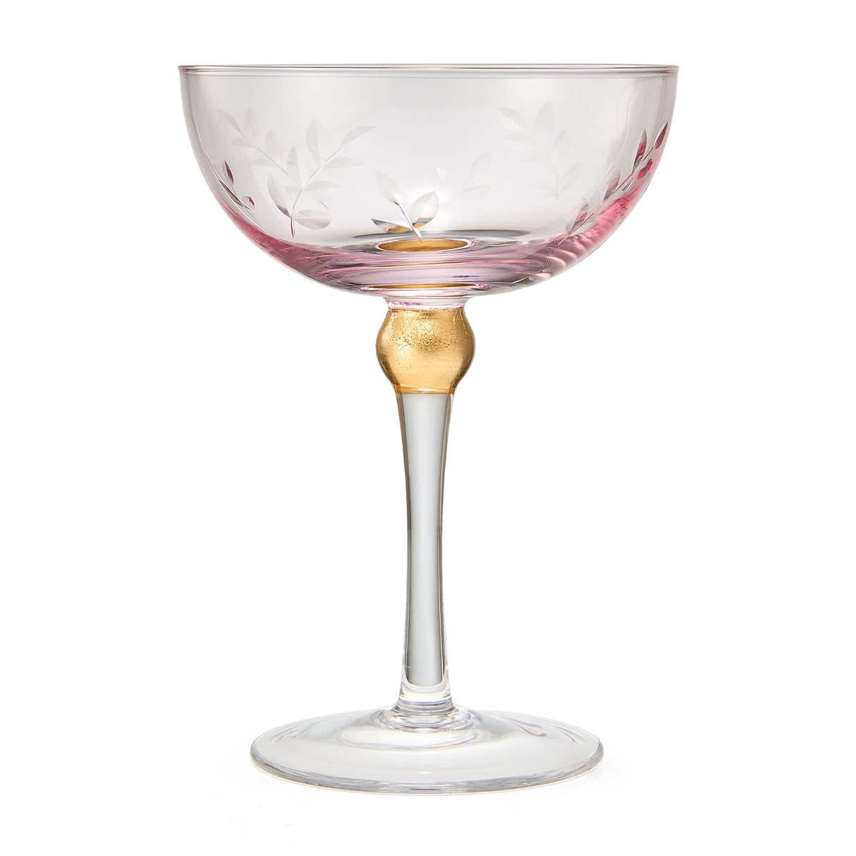Colored Coupe Art Deco Glasses, Gold | Set of 4 | 8 oz Classic Cocktail Glassware for Champagne, Martini, Manhattan, Sidecar, Crystal Speakeasy Style Goblets Stems (Pink) from The Wine Savant