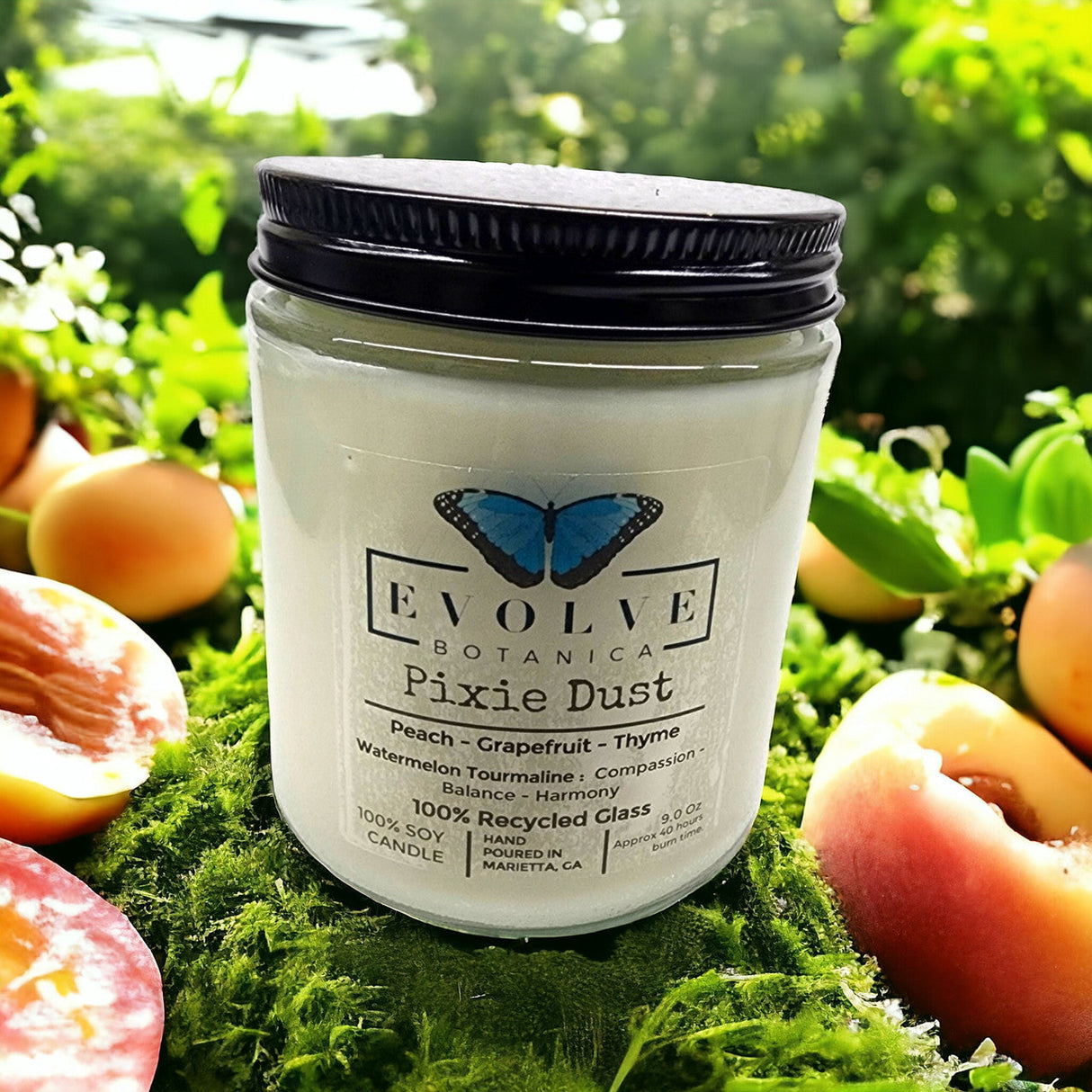 Classic 9oz Jam Jar Crystal Soy Candle - Pixie Dust (Watermelon Tourmaline) from Evolve Botanica