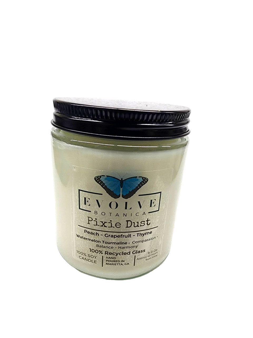 Classic 9oz Jam Jar Crystal Soy Candle - Pixie Dust (Watermelon Tourmaline) from Evolve Botanica