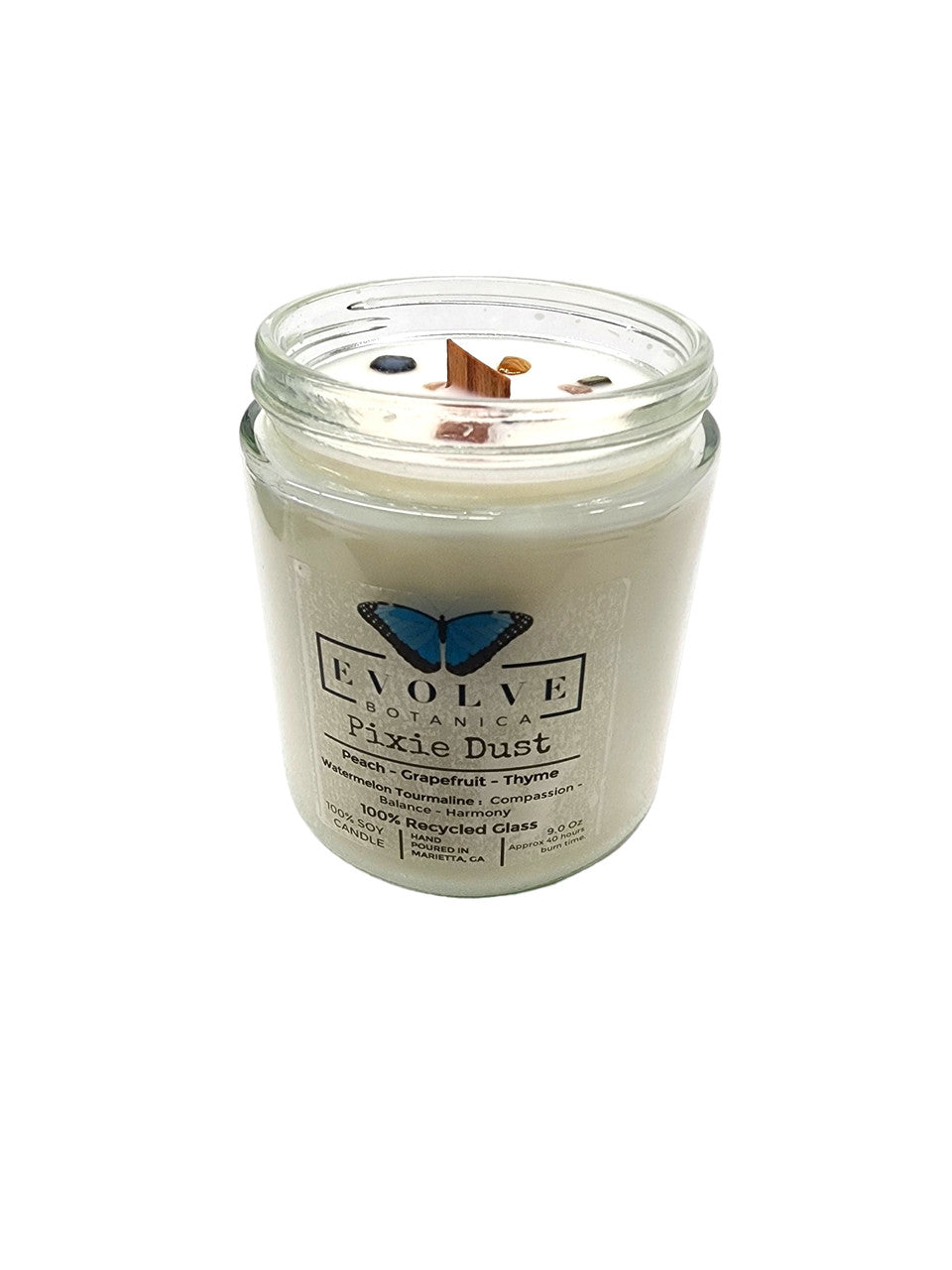Classic 9oz Jam Jar Crystal Soy Candle - Pixie Dust (Watermelon Tourmaline) from Evolve Botanica