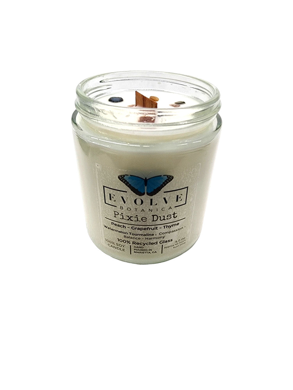 Classic 9oz Jam Jar Crystal Soy Candle - Pixie Dust (Watermelon Tourmaline) from Evolve Botanica