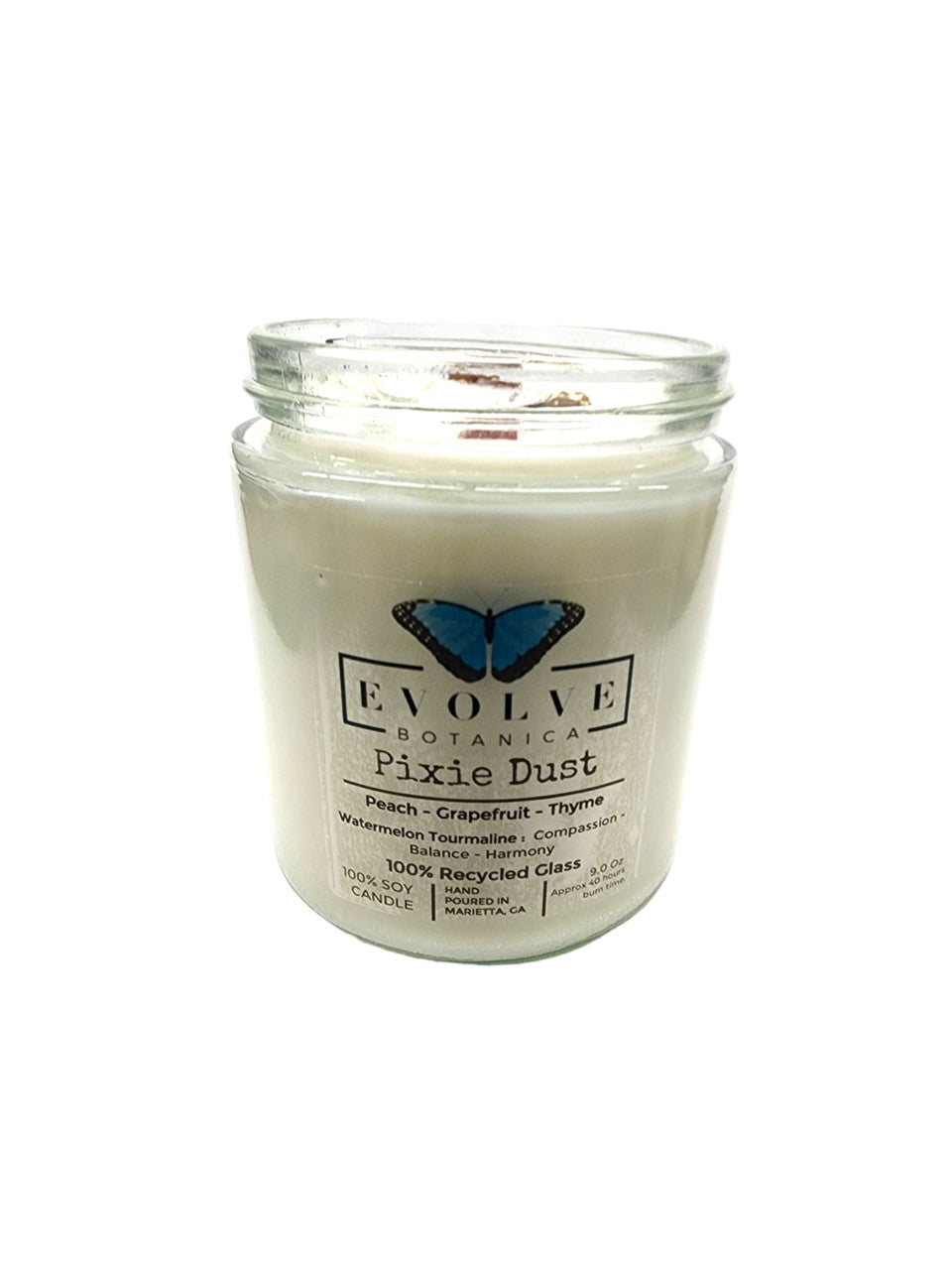 Classic 9oz Jam Jar Crystal Soy Candle - Pixie Dust (Watermelon Tourmaline) from Evolve Botanica