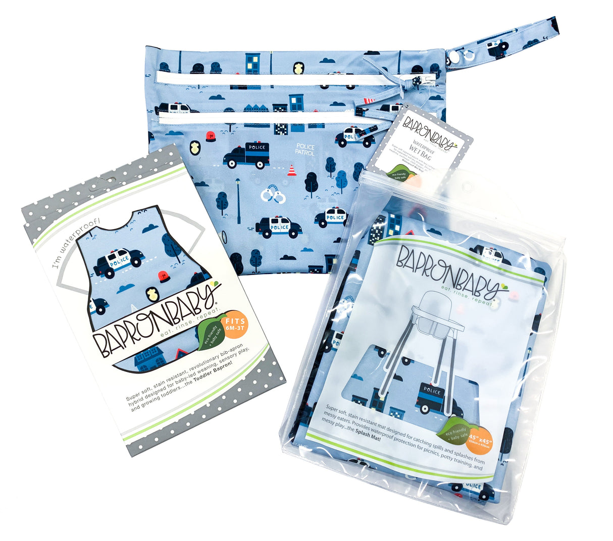 Be Brave - Police Patrol Splash Mat - A Waterproof Catch-All for Highchair Spills and More! from BapronBaby