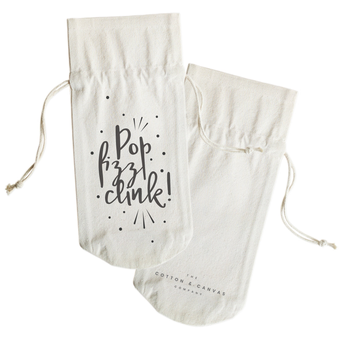 Pop, Fizz, Clink Canvas Wine Bag from The Cotton & Canvas Co.