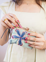 Enchanting Azure Embroidered Mini Pouch from Ash & Rose