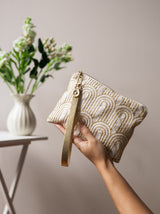 Josephine Embroidered Gold and White Wristlet Purse from Ash & Rose
