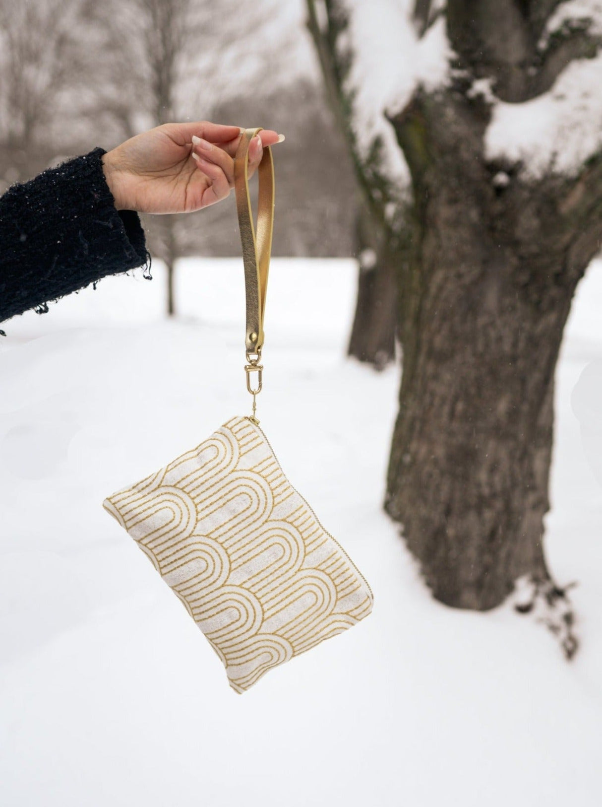 Josephine Embroidered Gold and White Wristlet Purse from Ash & Rose