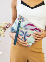 Enchanting Azure Embroidered Mini Pouch from Ash & Rose