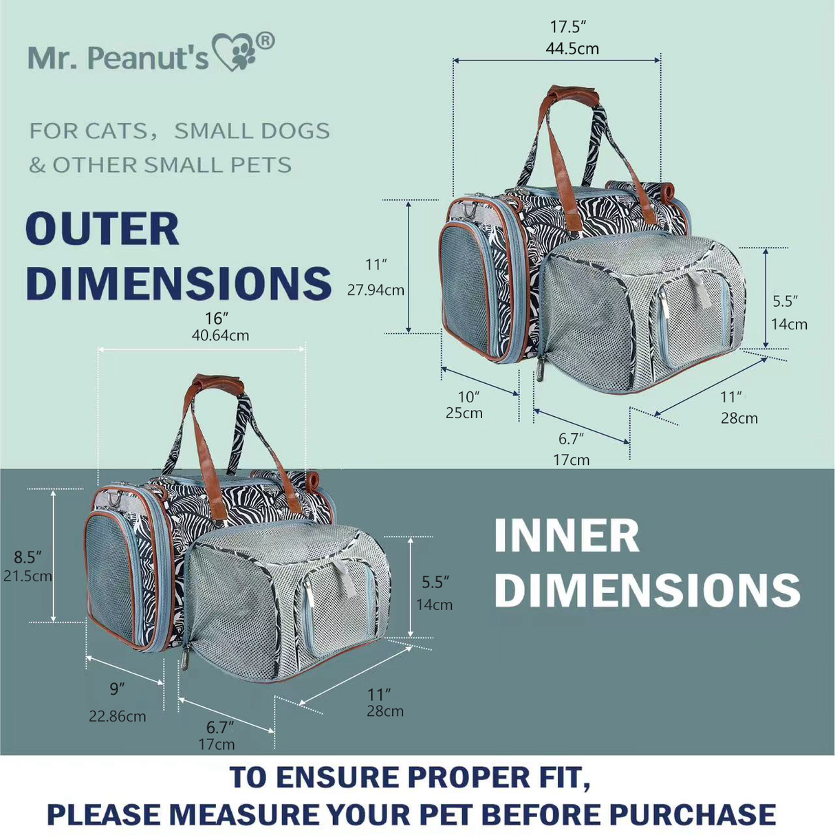 Mr. Peanut's Gold Series Standard Size Airline Compliant Expandable Pet Carrier - Prints Edition from Mr. Peanut's Pet Carriers