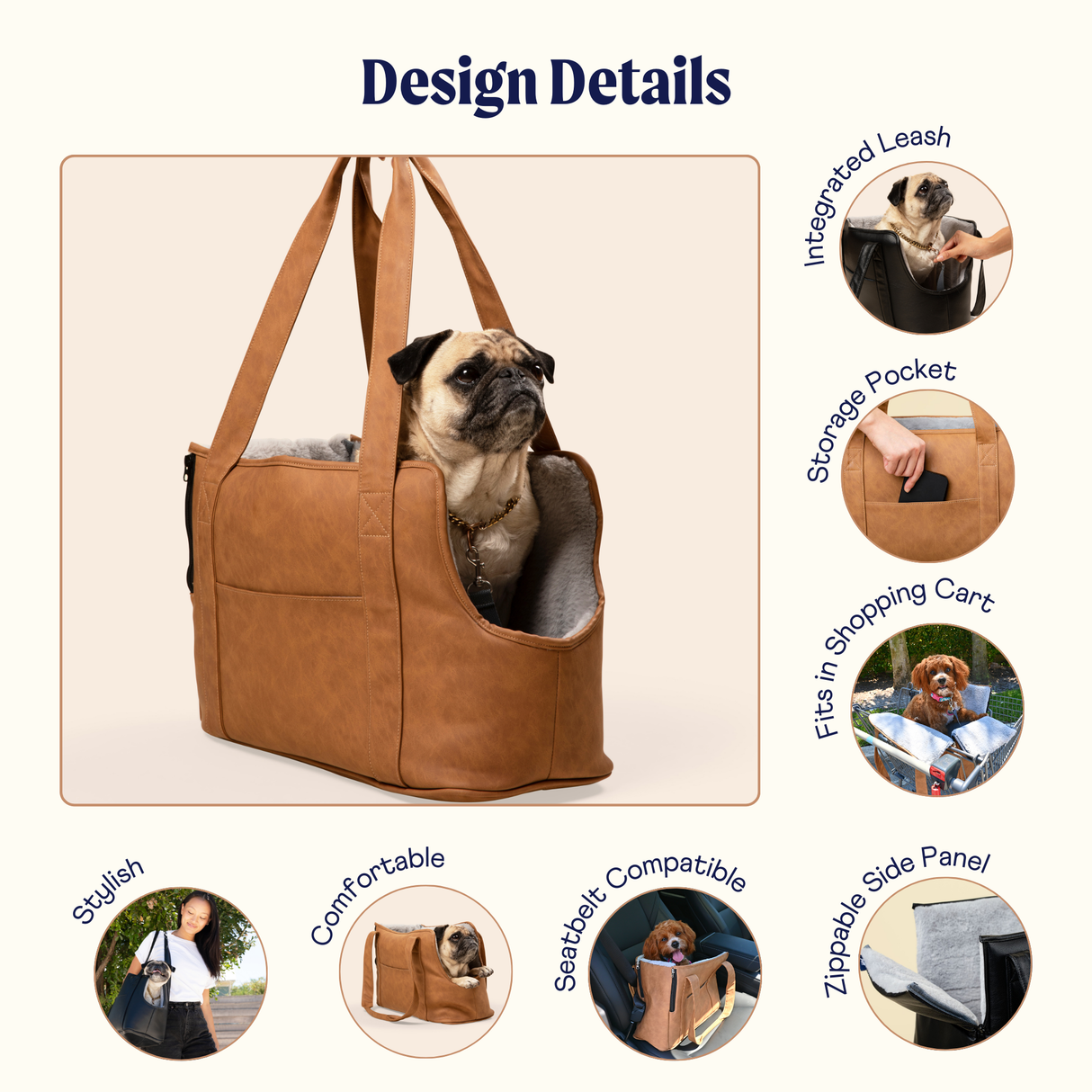 PupTote™ 3-in-1 Faux Leather Dog Carrier Bag - Black From Paw.com