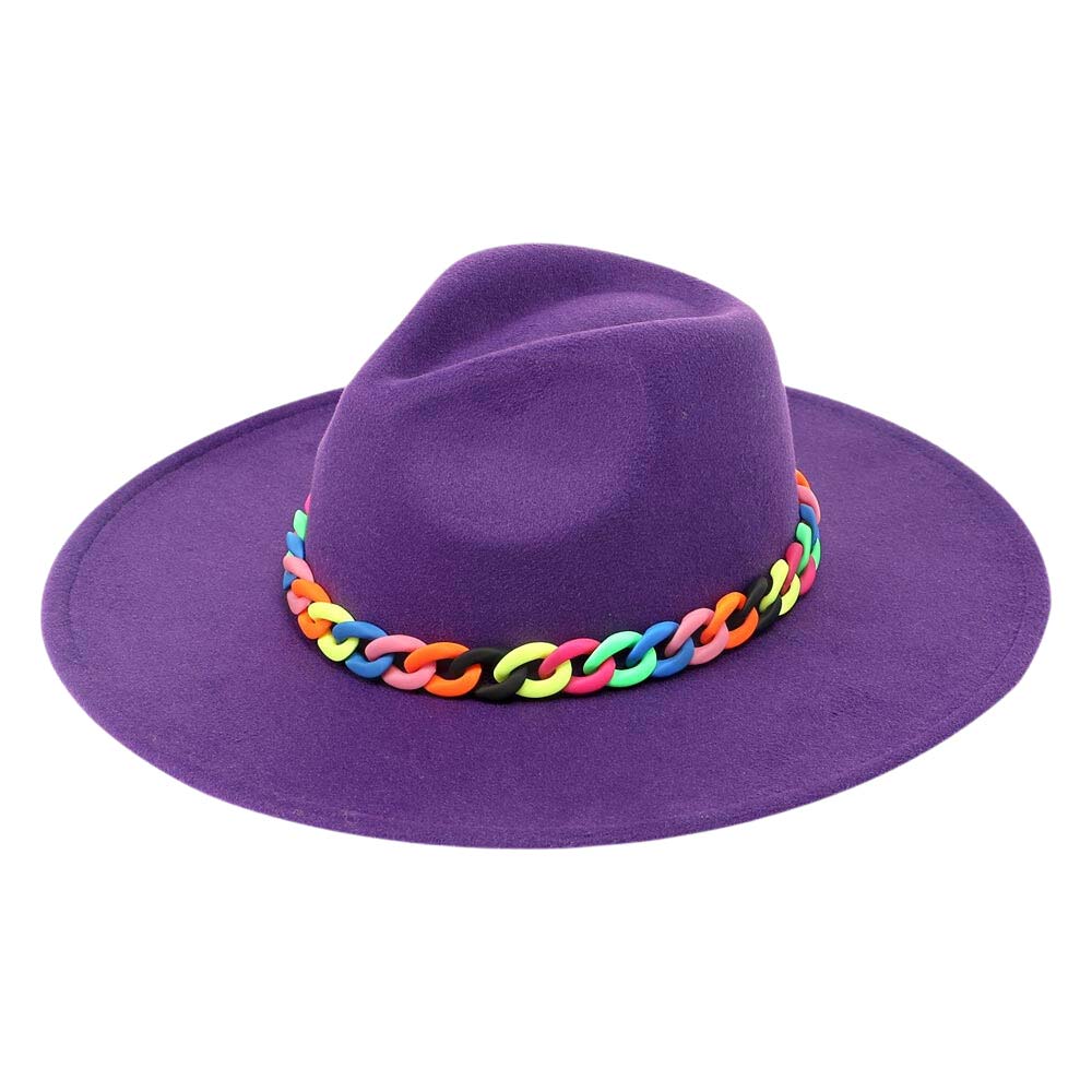 Colorful Chain Accented Solid Panama Hat from Madeline Love