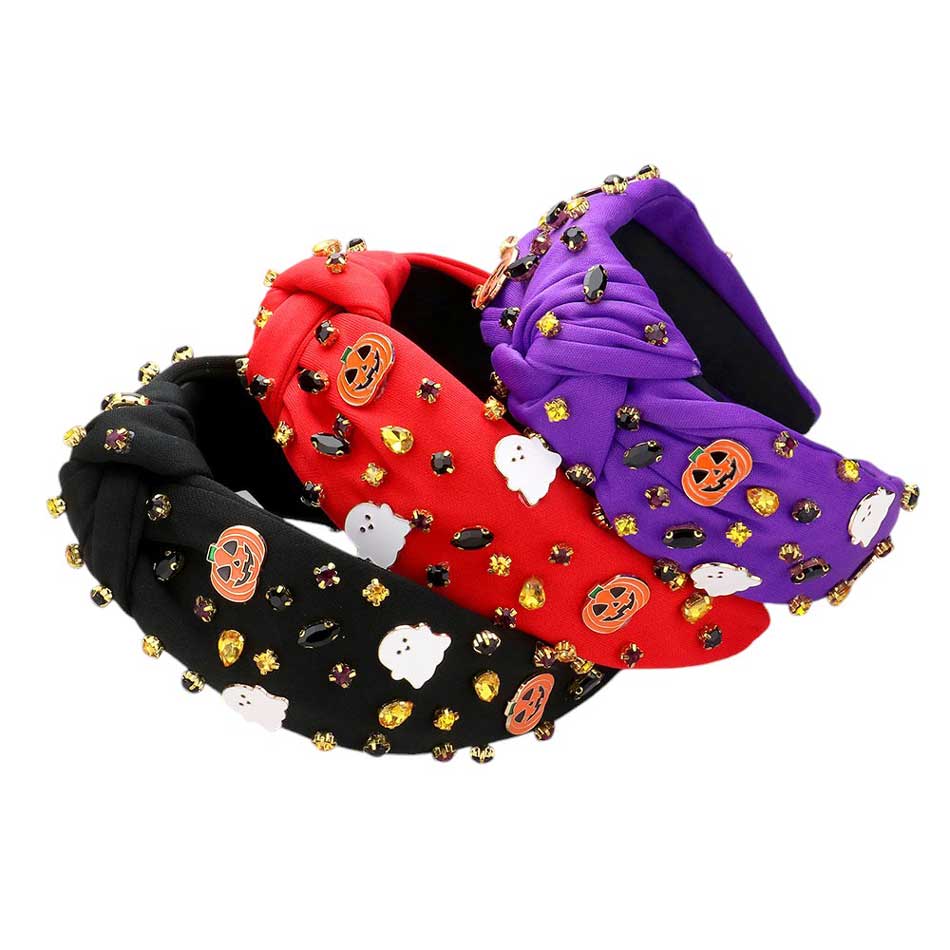 Enamel Halloween Charm Stone Cluster Embellished Knot Headband from Madeline Love