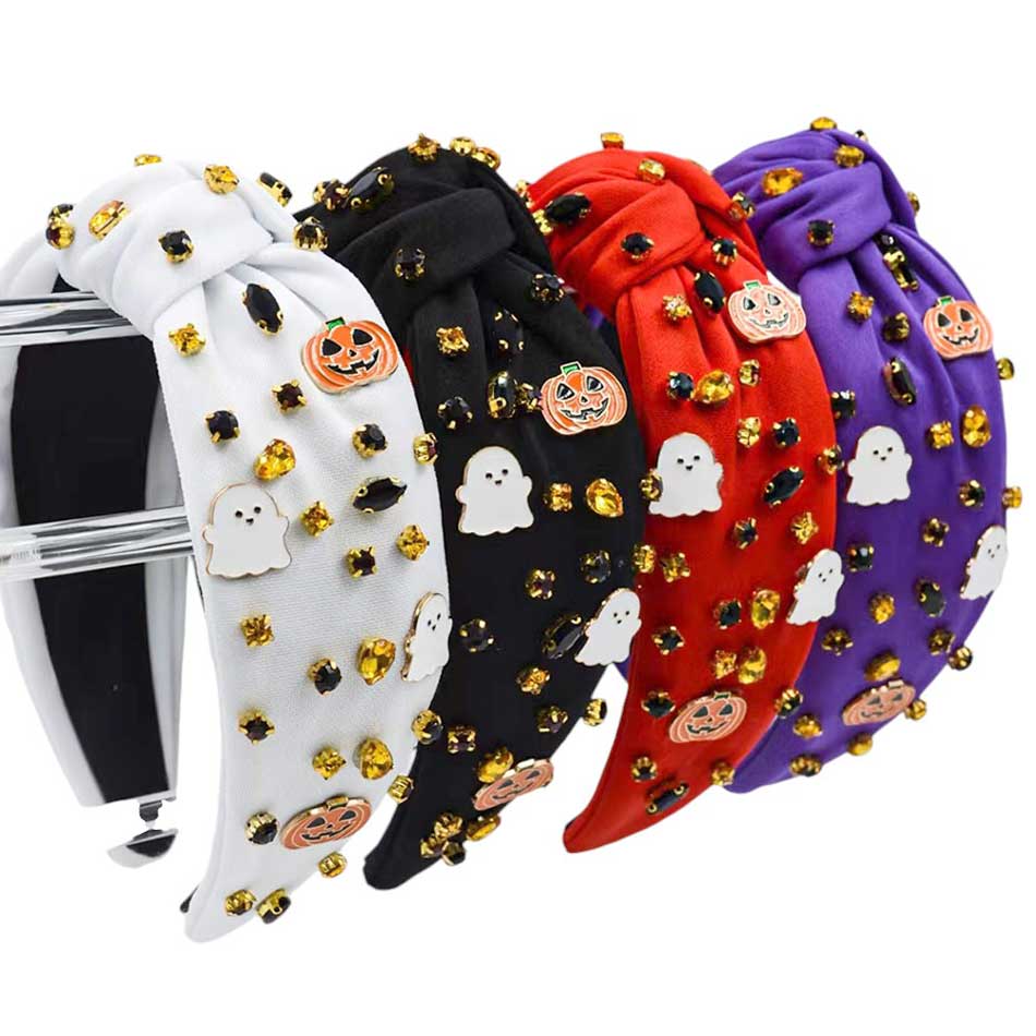 Enamel Halloween Charm Stone Cluster Embellished Knot Headband from Madeline Love