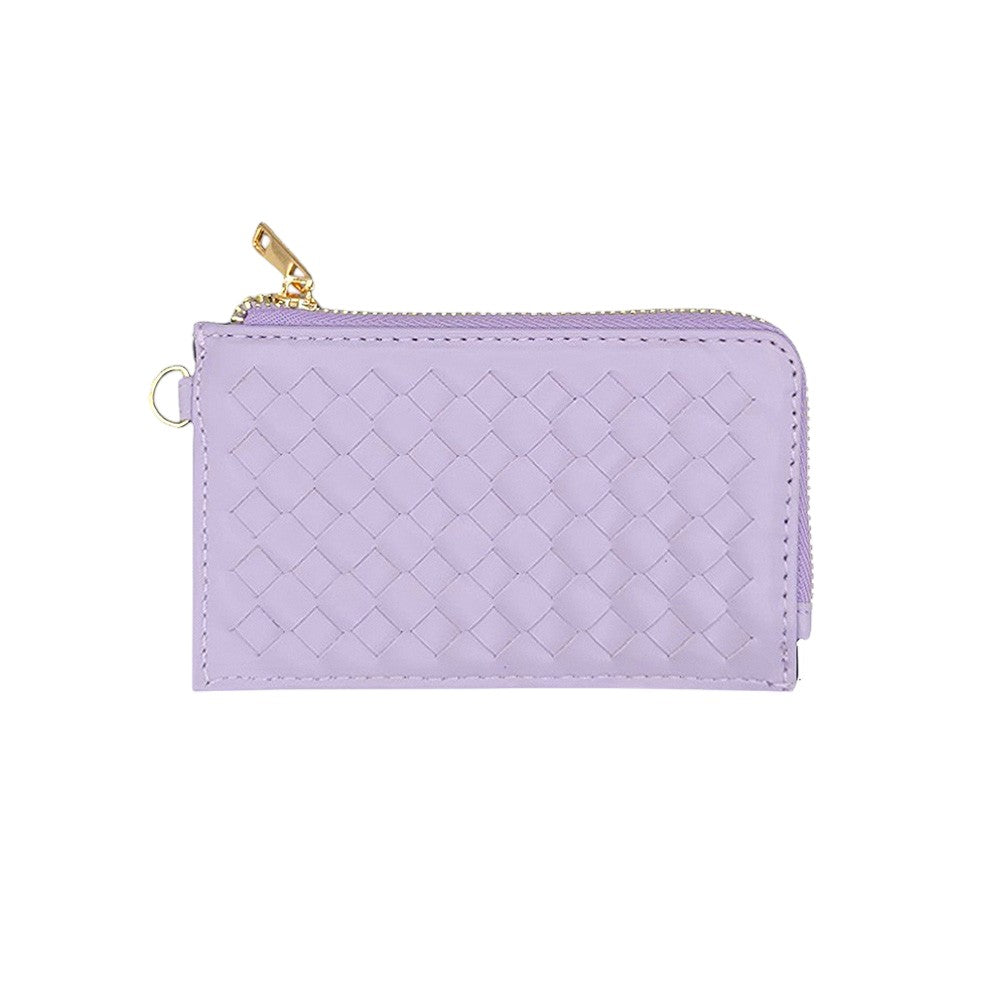 Faux Leather Basket Weave Flat Card Holder Wallet with Wristlet  from Madeline Love