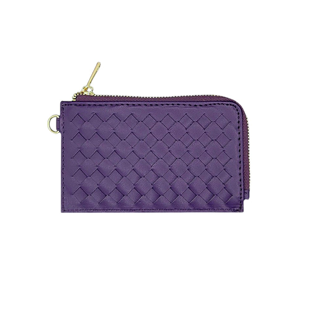 Faux Leather Basket Weave Flat Card Holder Wallet with Wristlet  from Madeline Love