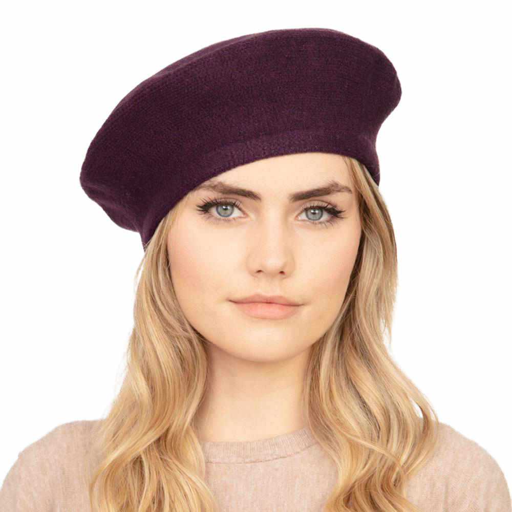 Trendy Fashionable Winter Stretchy Solid Beret Hat from Madeline Love