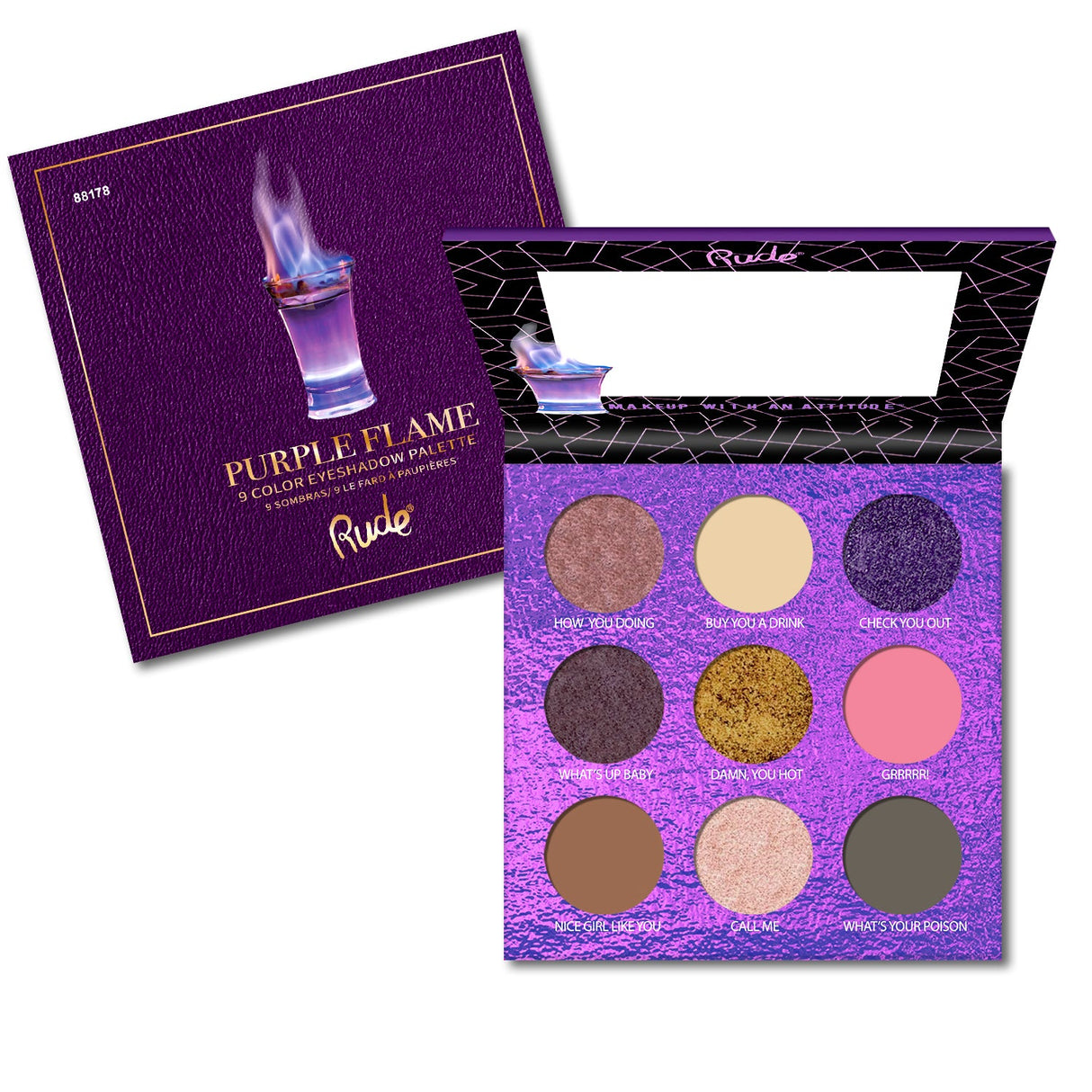 Cocktail Party 9 Eyeshadow Palette - Purple Flame From Rude Cosmetics