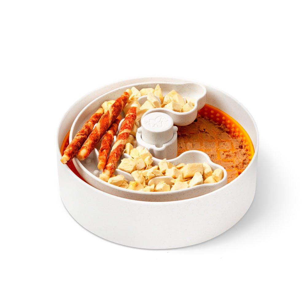 Dog Puzzle Licker Junior - Triple Textures, Triple Fun - for S/M Breeds (Orange) From PuzzleFeeder - Slower than a slow feeder