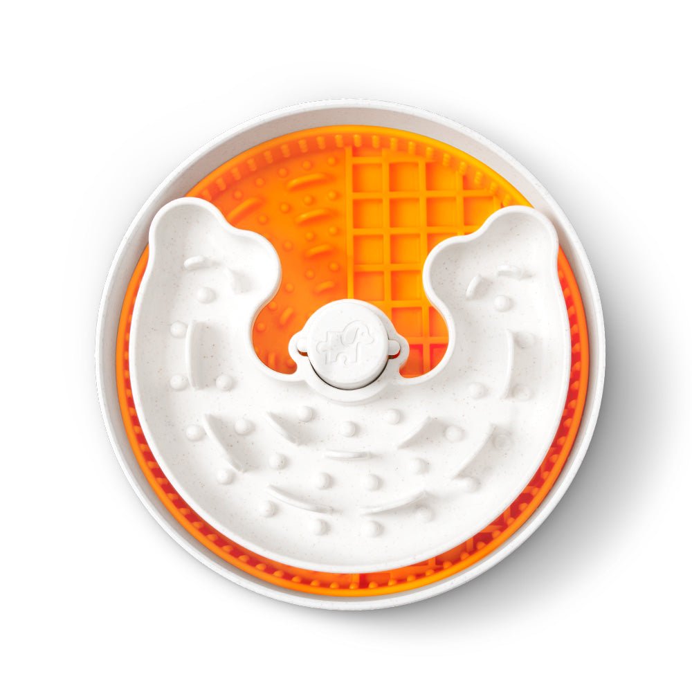 Dog Puzzle Licker Junior - Triple Textures, Triple Fun - for S/M Breeds (Orange) From PuzzleFeeder - Slower than a slow feeder
