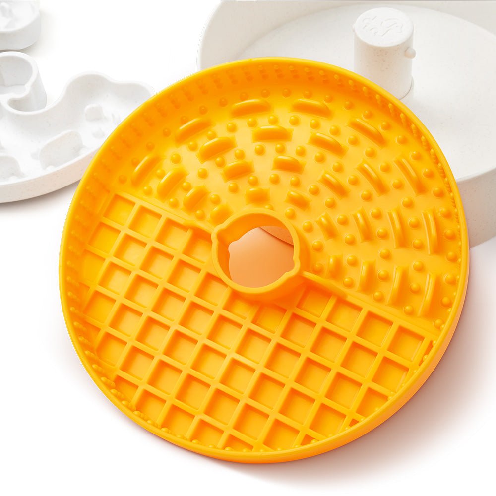Dog Puzzle Licker Junior - Triple Textures, Triple Fun - for S/M Breeds (Orange) From PuzzleFeeder - Slower than a slow feeder