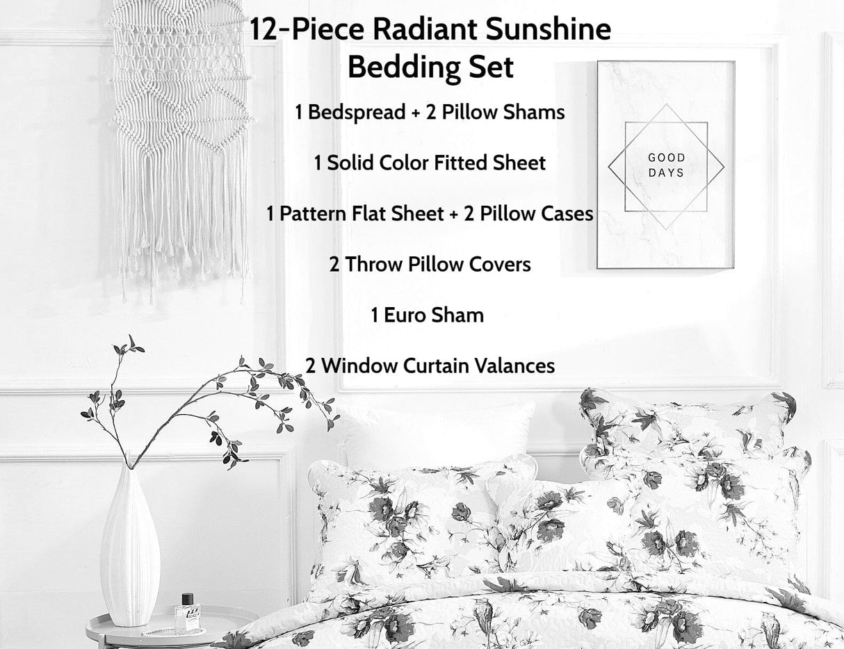 DaDa Bedding Bed in a Bag Bundle Set - Radiant Sunshine Yellow Hummingbirds Floral Bedding Set (JHW-925) from DaDalogy Bedding Collection