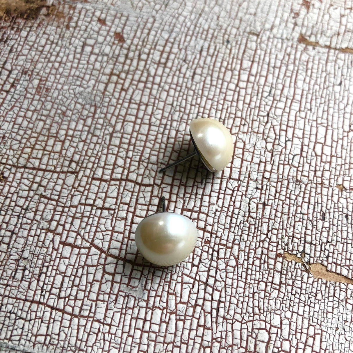 Antique Pearl Small Retro Button Stud Earrings from Leetie Lovendale