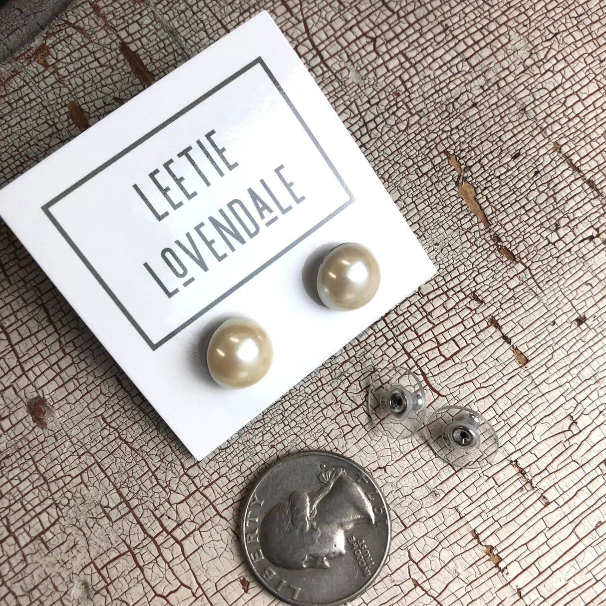 Antique Pearl Small Retro Button Stud Earrings from Leetie Lovendale