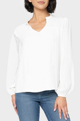 Smocked Yoke Tie Neck Blouson Sleeve Blouse from Gibsonlook