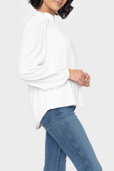 Smocked Yoke Tie Neck Blouson Sleeve Blouse from Gibsonlook