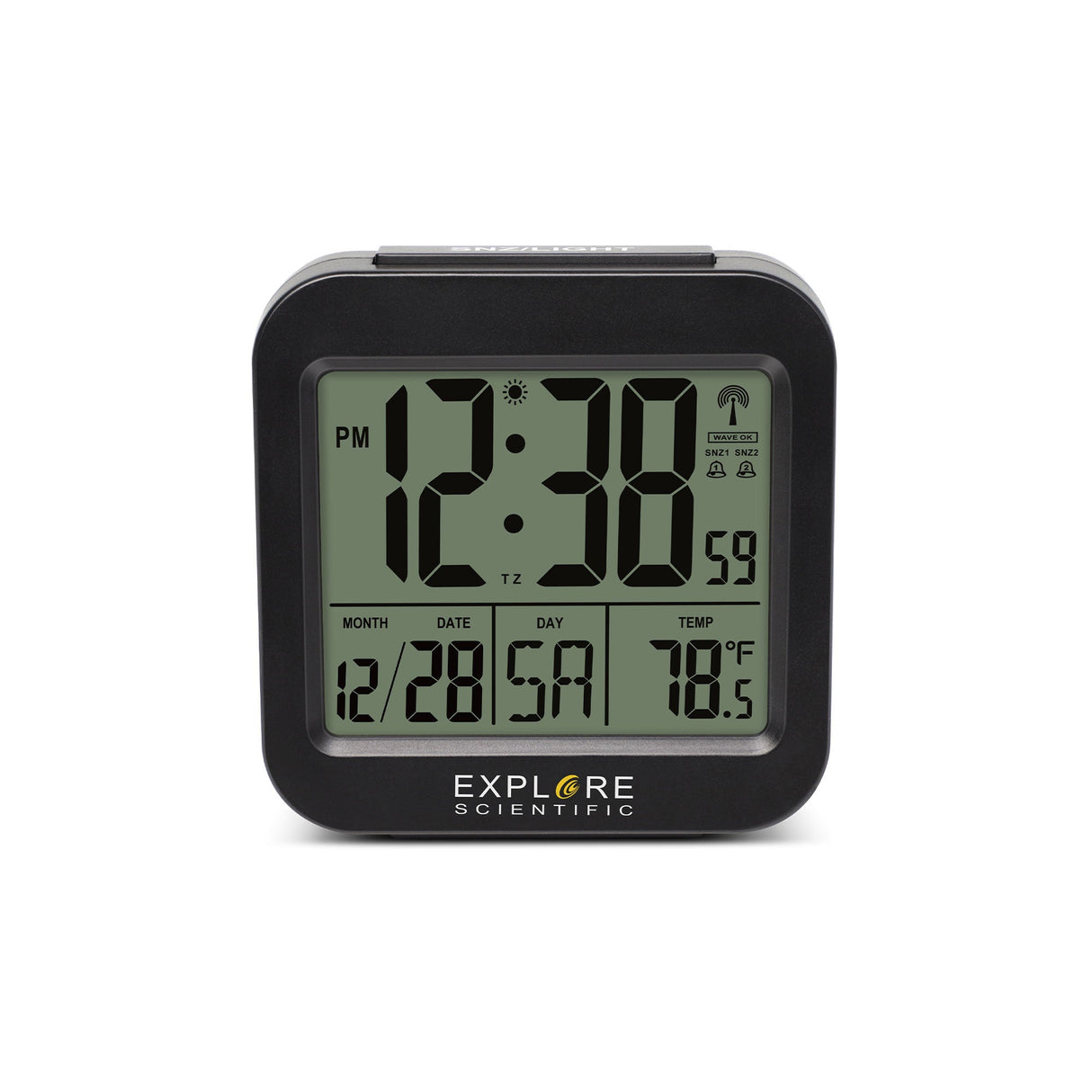 Explore Scientific Travel Alarm with radio-controlled Clock and Indoor Temperature Display from Explore Scientific