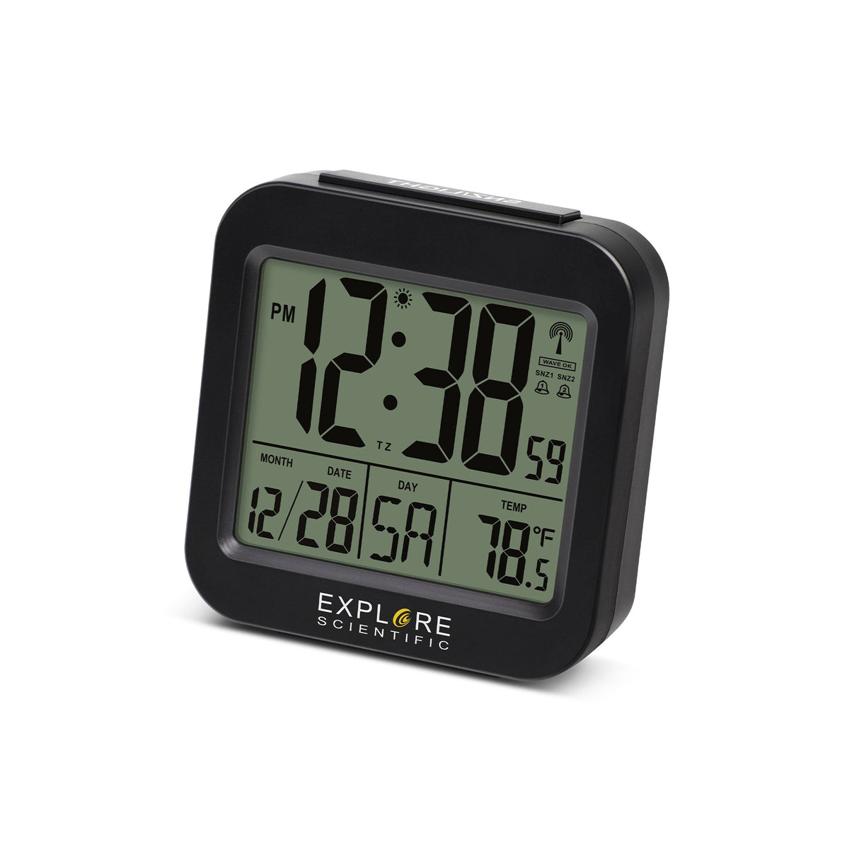 Explore Scientific Travel Alarm with radio-controlled Clock and Indoor Temperature Display from Explore Scientific