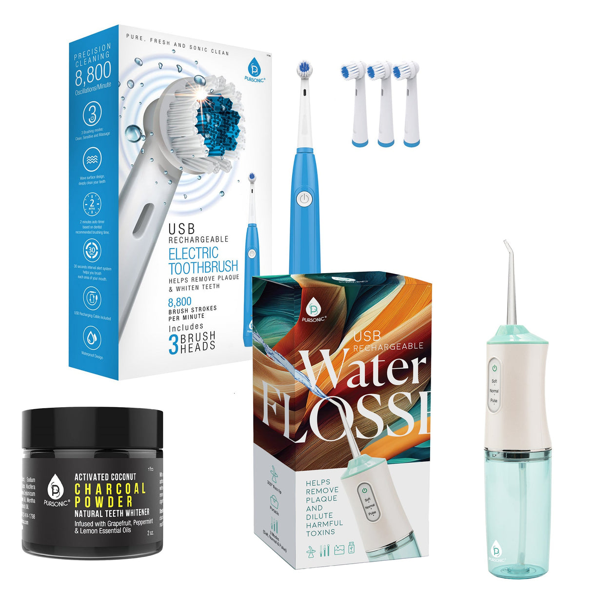 Complete Dental Care Power Pack - Electric Toothbrush, Water Flosser & Whitening Powder from Pursonic