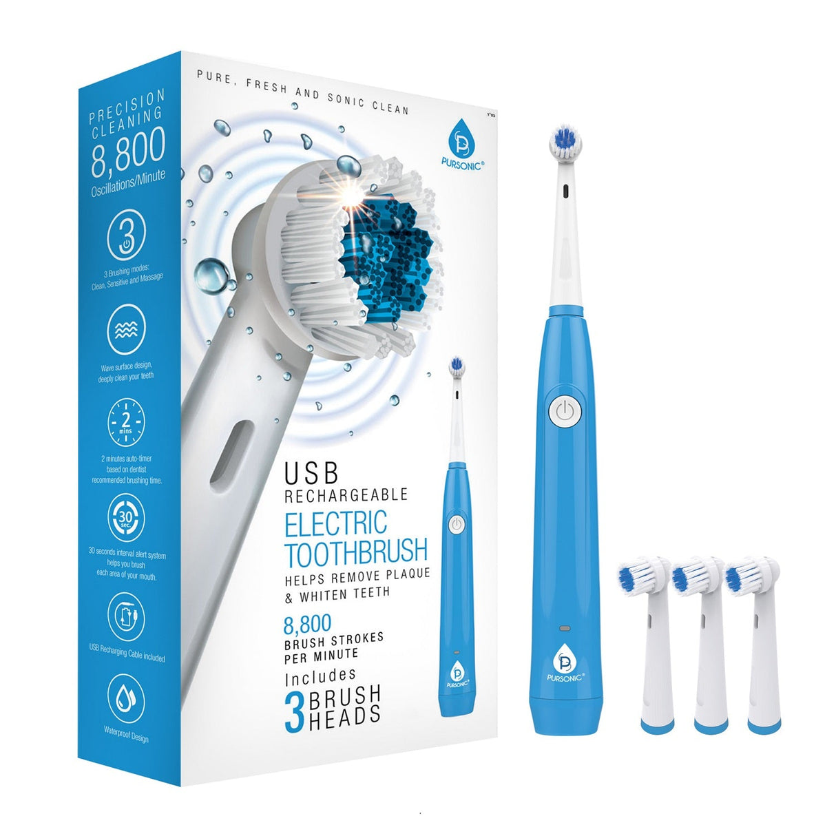 USB Rechargeable Electric Rotary Toothbrush from Pursonic