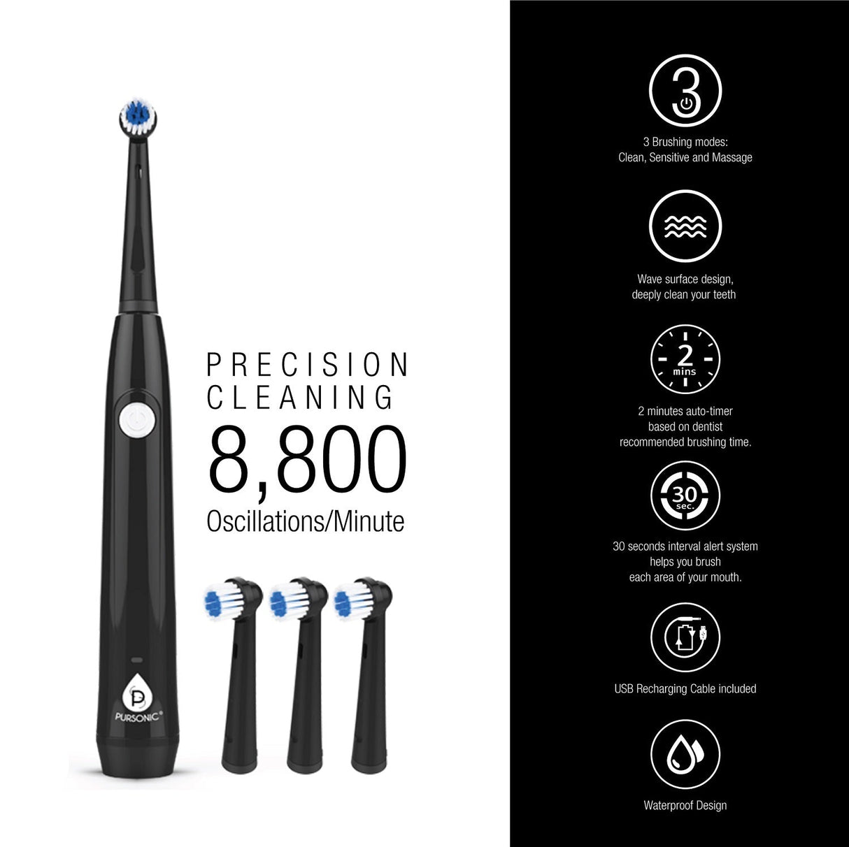 USB Rechargeable Electric Rotary Toothbrush from Pursonic
