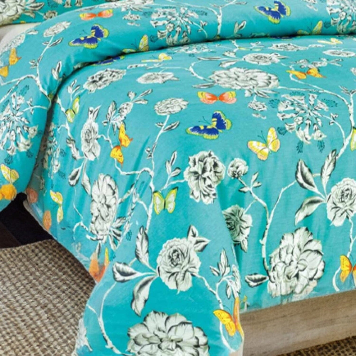 Tache Butterfly Wonderland Cotton Aqua Floral Duvet Cover (2142) from Tache Home Fashion