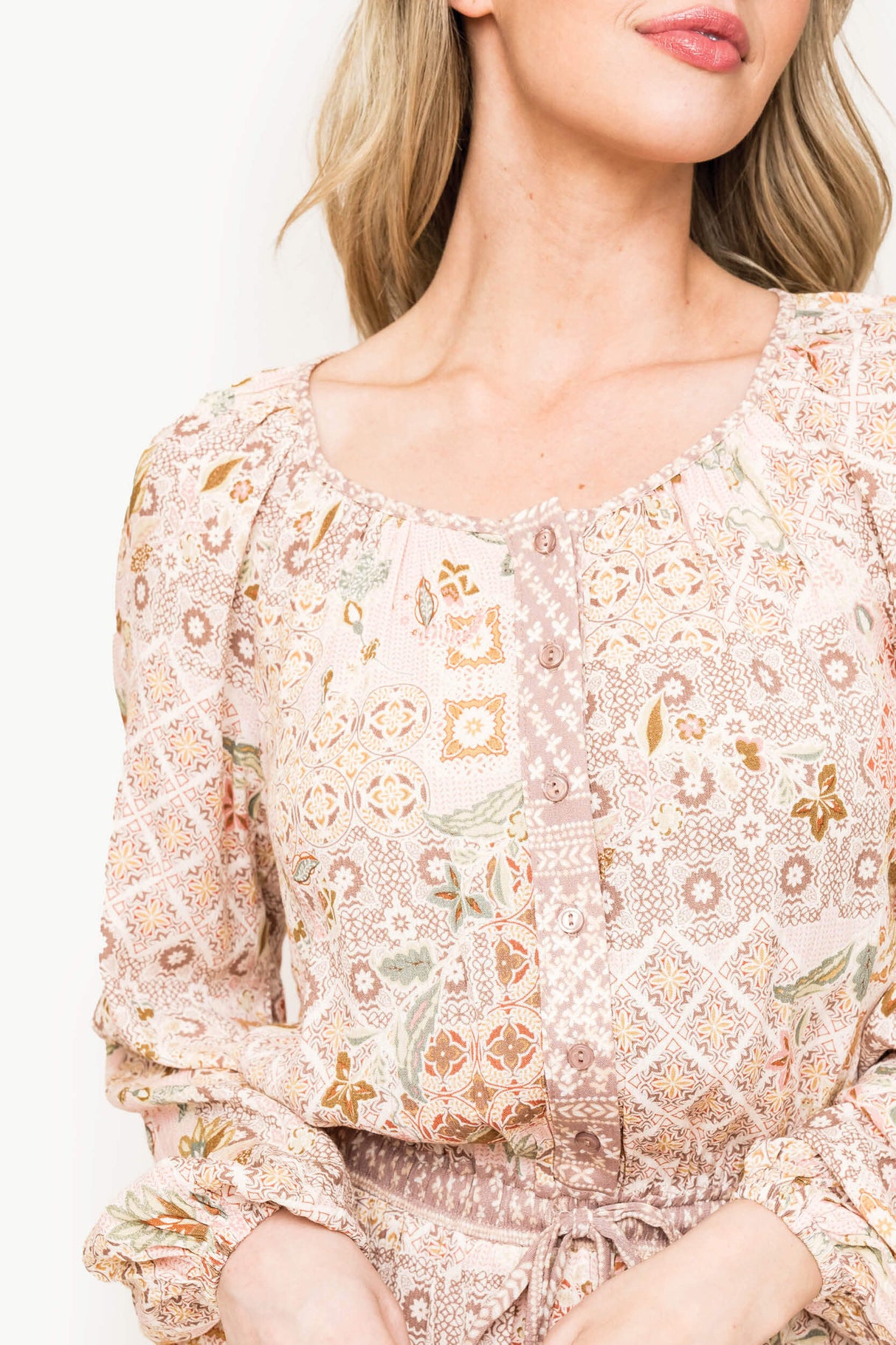 Boho Mixed Print Drawstring Ruffle Dress from Gibsonlook
