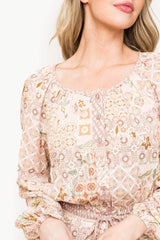 Boho Mixed Print Drawstring Ruffle Dress from Gibsonlook