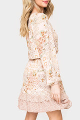 Boho Mixed Print Drawstring Ruffle Dress from Gibsonlook