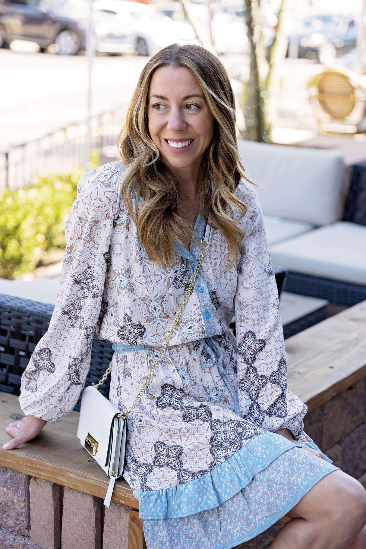 Boho Mixed Print Drawstring Ruffle Dress from Gibsonlook