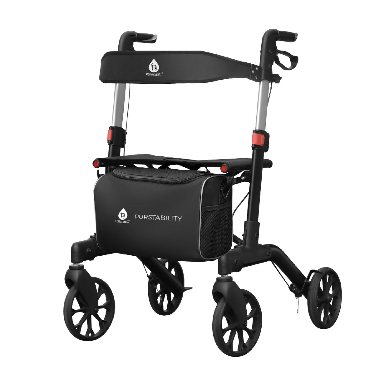 Foldable Wheeled Walker with Backrest and Bag - Adjustable Height, Lightweight, and Sturdy Design for Enhanced Mobility Support from Pursonic