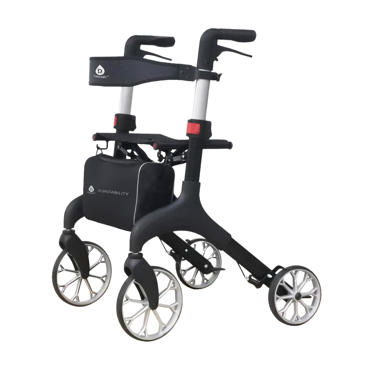 Foldable Wheeled Walker with Adjustable Height, 9-Inch Front and 8-Inch Rear Wheels, 300 lb Capacity from Pursonic
